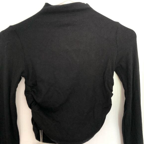 Commense Mock Neck Slinky Long‎ Sleeve Ribbed Knit Cropped Top Black Medium NWT - Picture 9 of 11